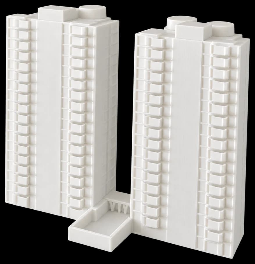 White scale model of two residential towers