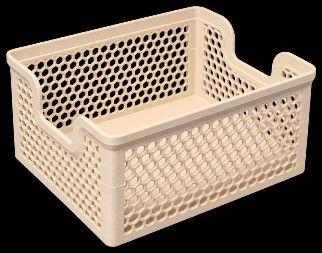Beige honeycomb-pattern storage bin